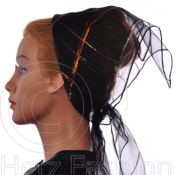 Nylon Tuch Einfarbig Schwarz mit Gold&Silber Lurex